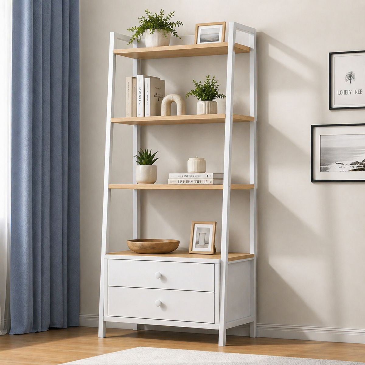 CASA BELLA - Estantería Repisa Metálica Decorativa 4 Niveles con Cajones para Living