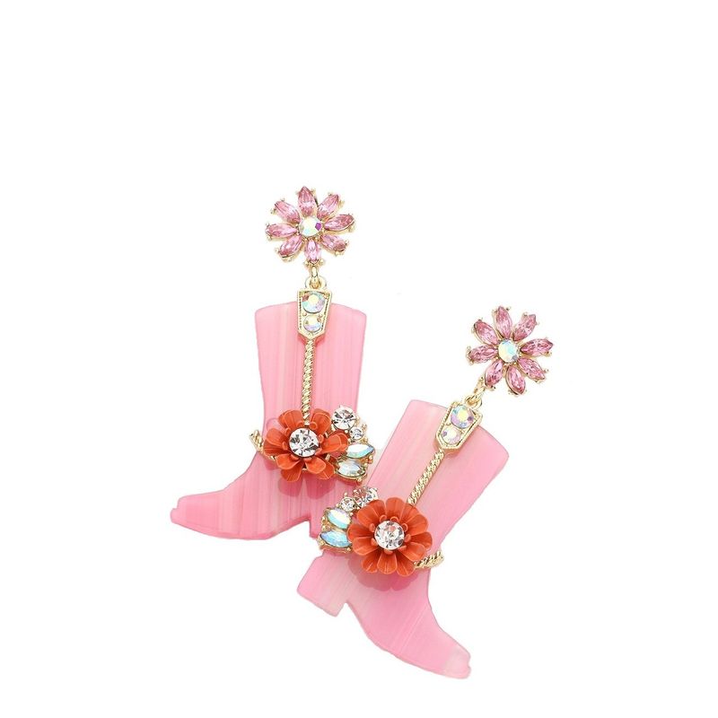 VANE COLLECTION - Aros mujer pegados colgantes livianos botas rosadas cristales acetato