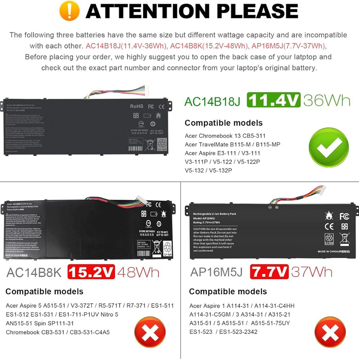 GENERICO - Batería Ac14b18 Para Acer Aspire 3 A315-42-r4fj  N19c1