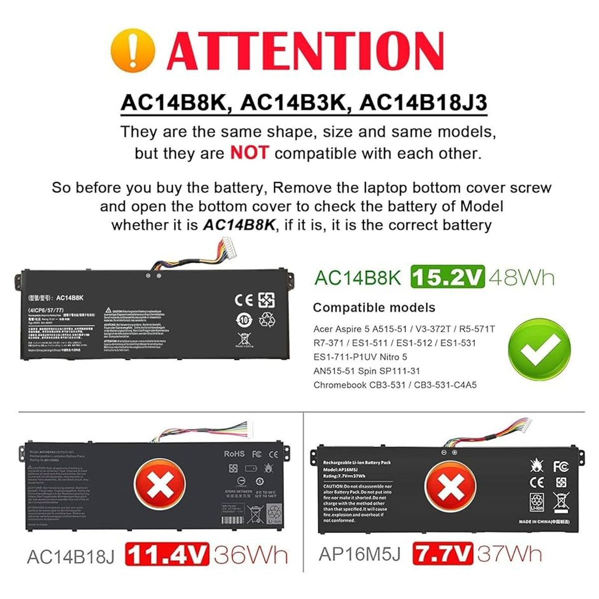 GENERICO - Batería ac14b8k Para Acer Aspire R5-371t-c4xt Series