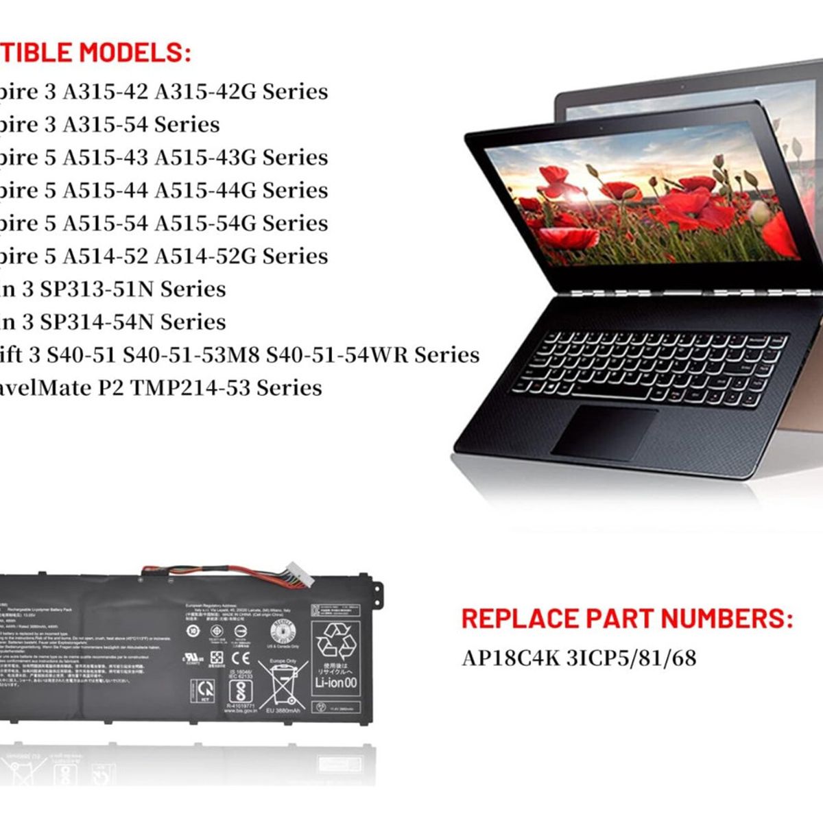 GENERICO - Batería ap18c4k Para Notebook Acer A315-42-r0w1 Series