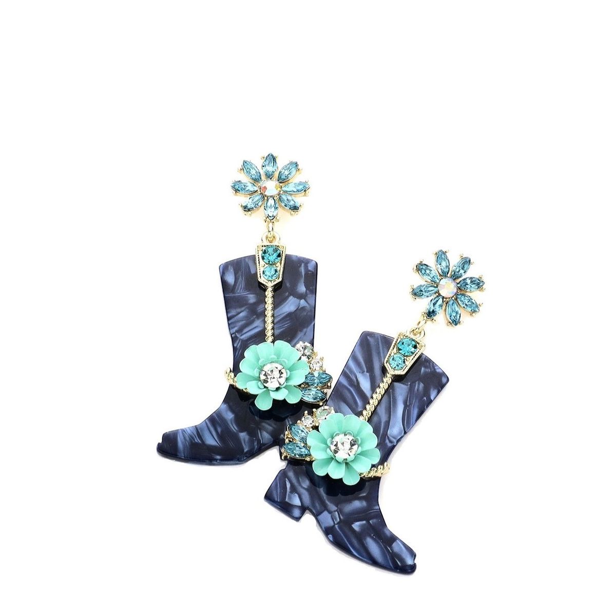 VANE COLLECTION - Aros mujer pegados colgantes livianos botas azules cristales acetato