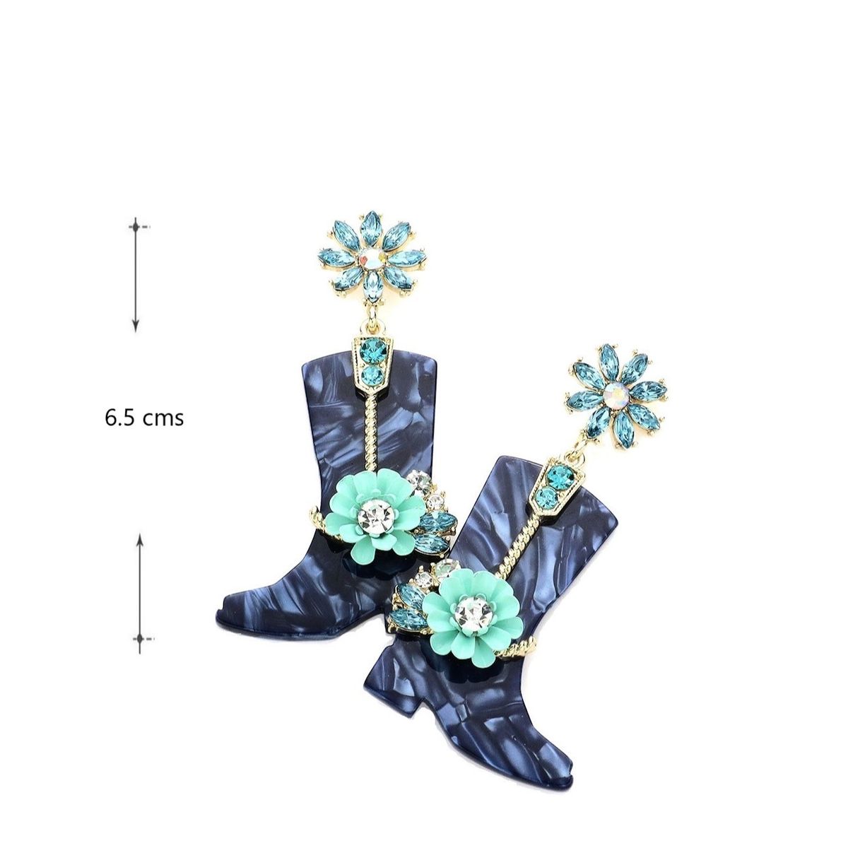 VANE COLLECTION - Aros mujer pegados colgantes livianos botas azules cristales acetato