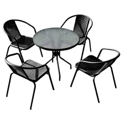 NOVAHUS - Set Terraza Maceio 4 Sillas + Mesa Vidrio 80x70cm Negro