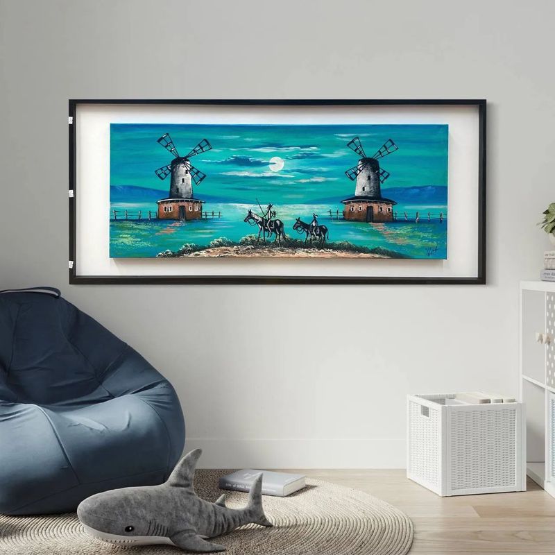 DEKAM DISEÑO - CUADRO PINTADO DECORATIVO QUIJOTE CALIPSO ENMARCADO  125X57 CMS