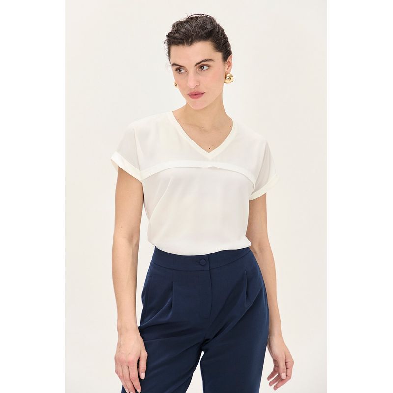 MA GRIFFE - Polera Manga Corta Crudo Mujer Magriffe