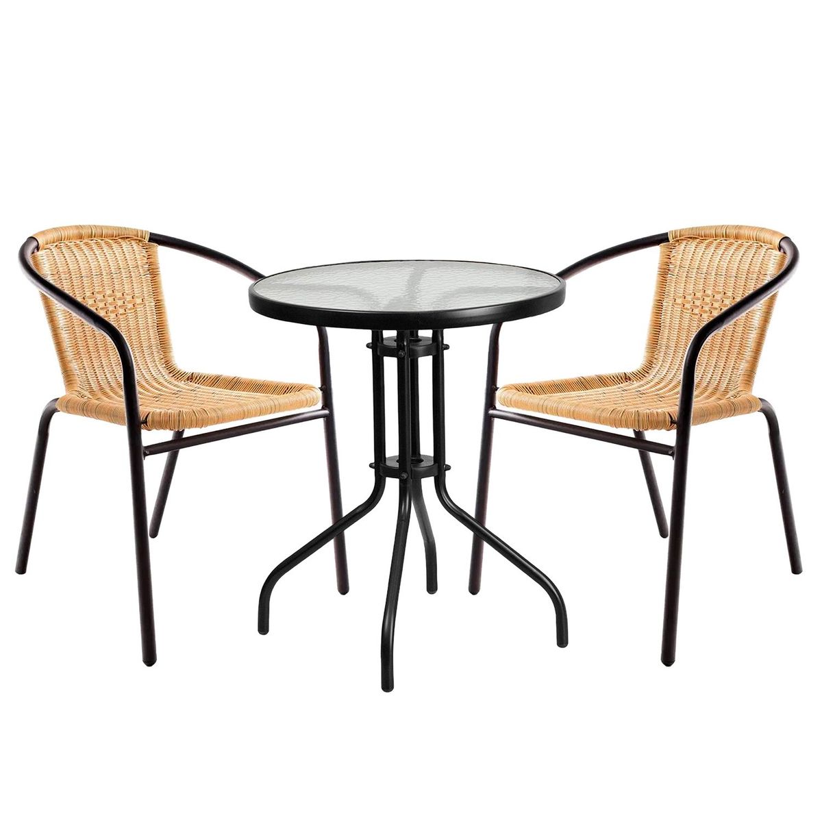 NOVAHUS - Set terraza Maceio 2 sillas + Mesa vidrio 70x60 cm Beige