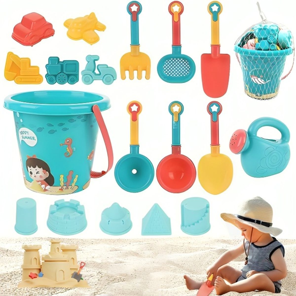 OEM - Juego de Playa Infantil 18 Piezas con Moldes y Herramientas