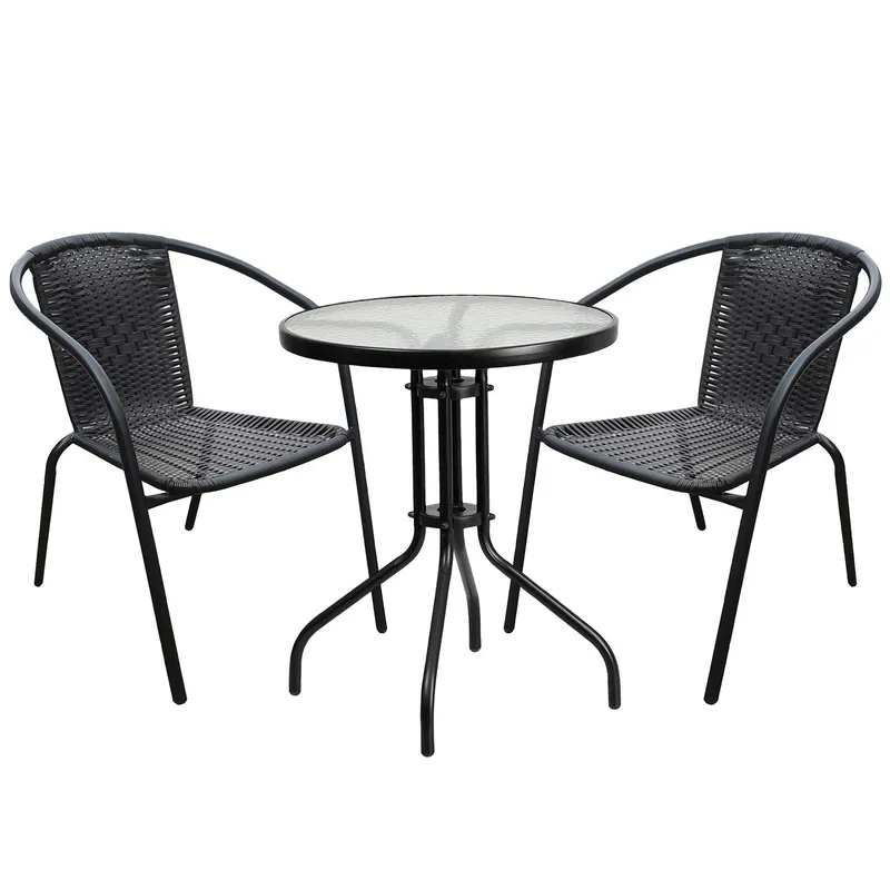NOVAHUS - Set terraza Maceio 2 sillas  + Mesa vidrio 70x60 cm Negro