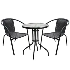 NOVAHUS - Set terraza Maceio 2 sillas + Mesa vidrio 70x60 cm Negro