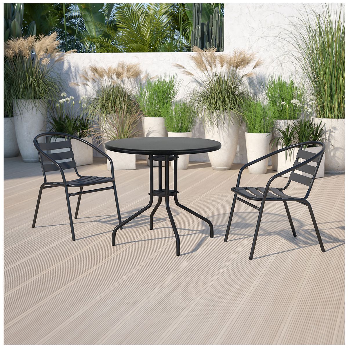 NOVAHUS - Set terraza 2 sillas acero + Mesa acero Negro 70x60 cm