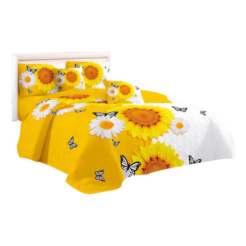 GENERICO - Cubre Cama King Quilt 2.5 Plazas Estampado Girasol 652