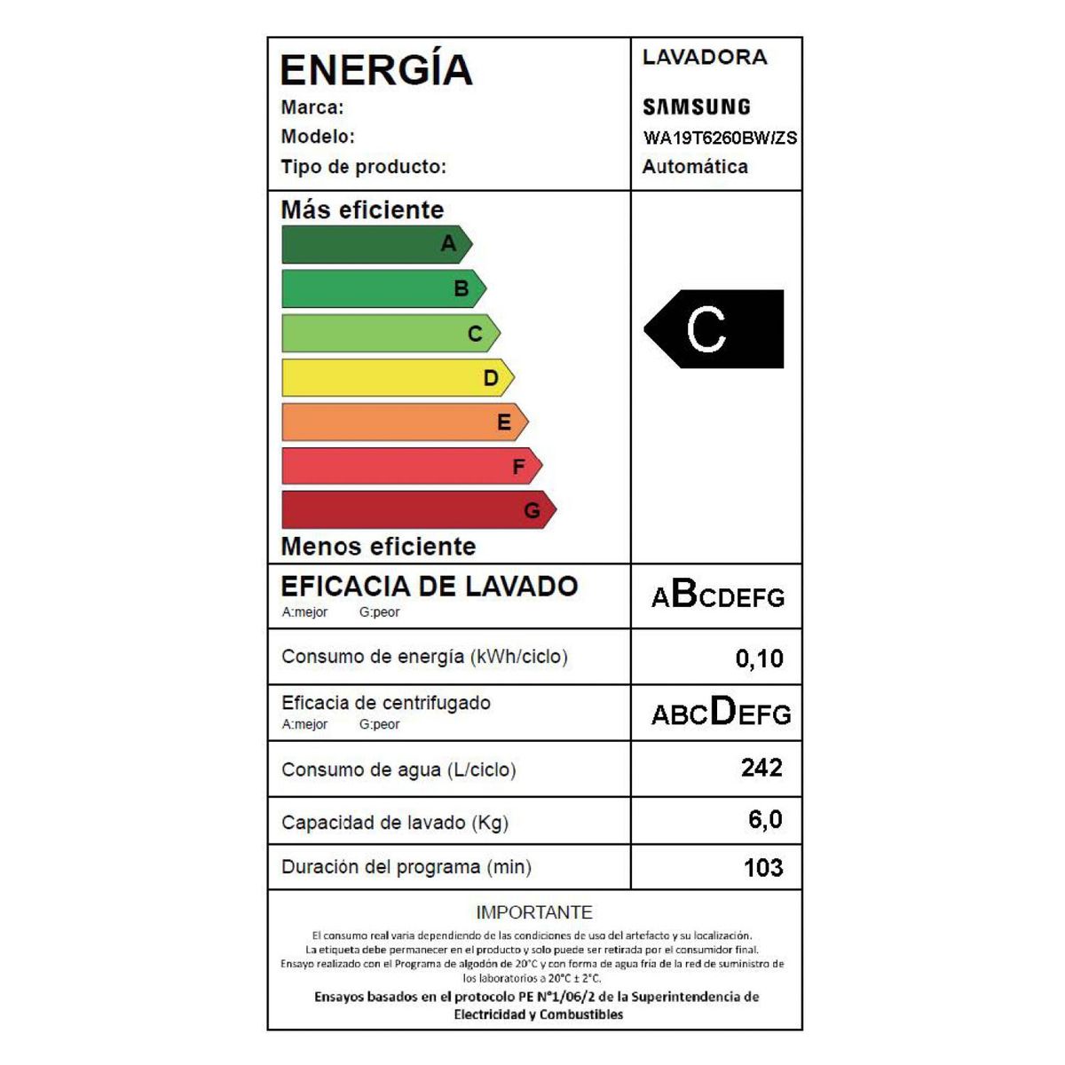 SAMSUNG - Lavadora Automática 19 Kg Wa19T6260Bw/Zs Samsung