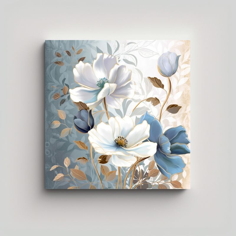 GENERICO - Lienzo Decorativo: Flores Azules, Blancas Y 80x80 Cm