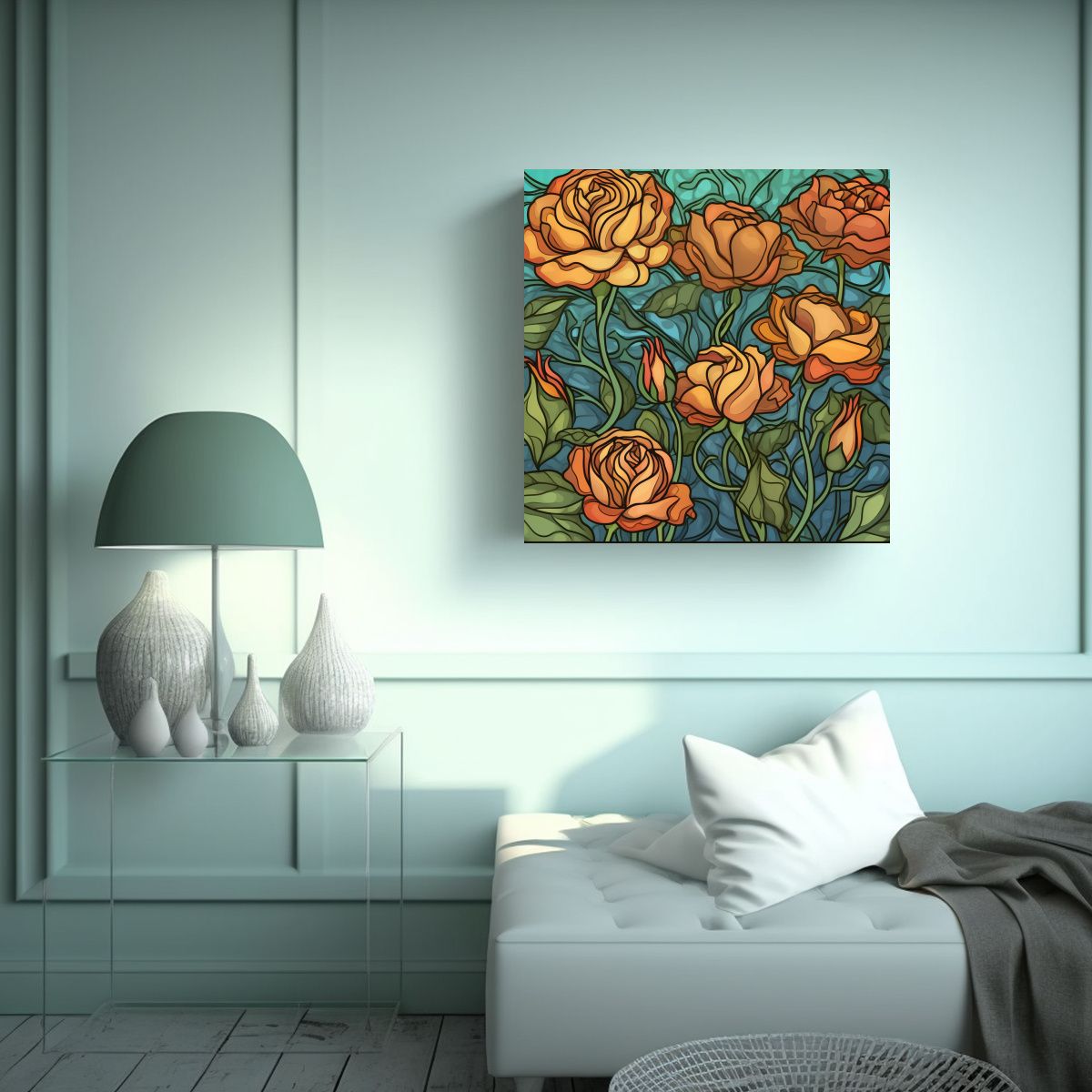 GENERICO - Ilustración Art Nouveau: Cuadro Multicolor Con 80x80 Cm