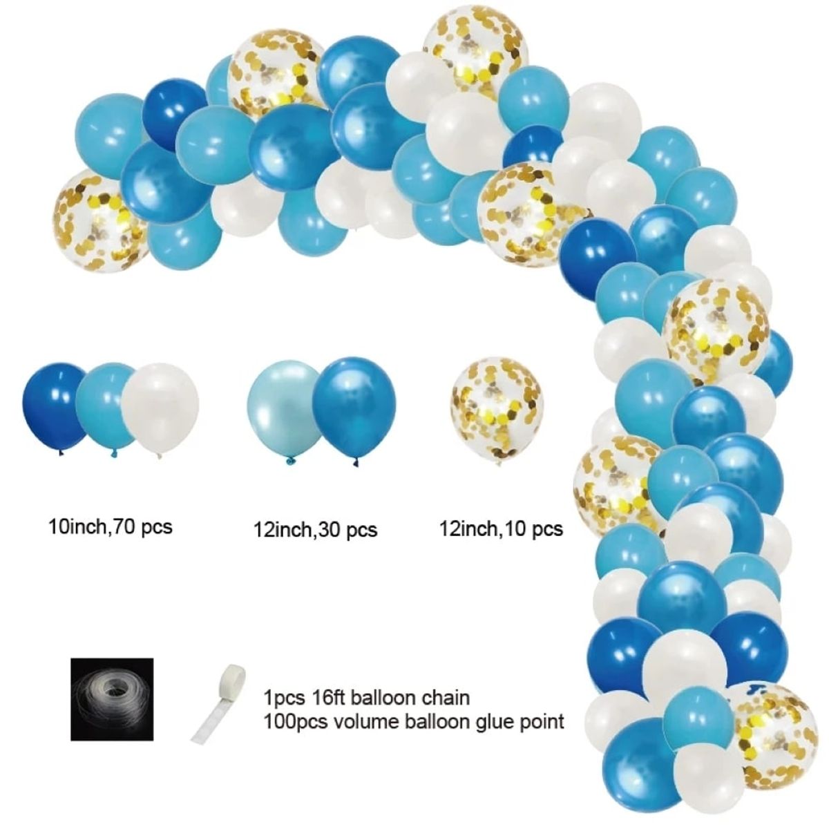 GENERICO - Set 110 Globos Para Fiesta + Cinta Para Arco - Celeste