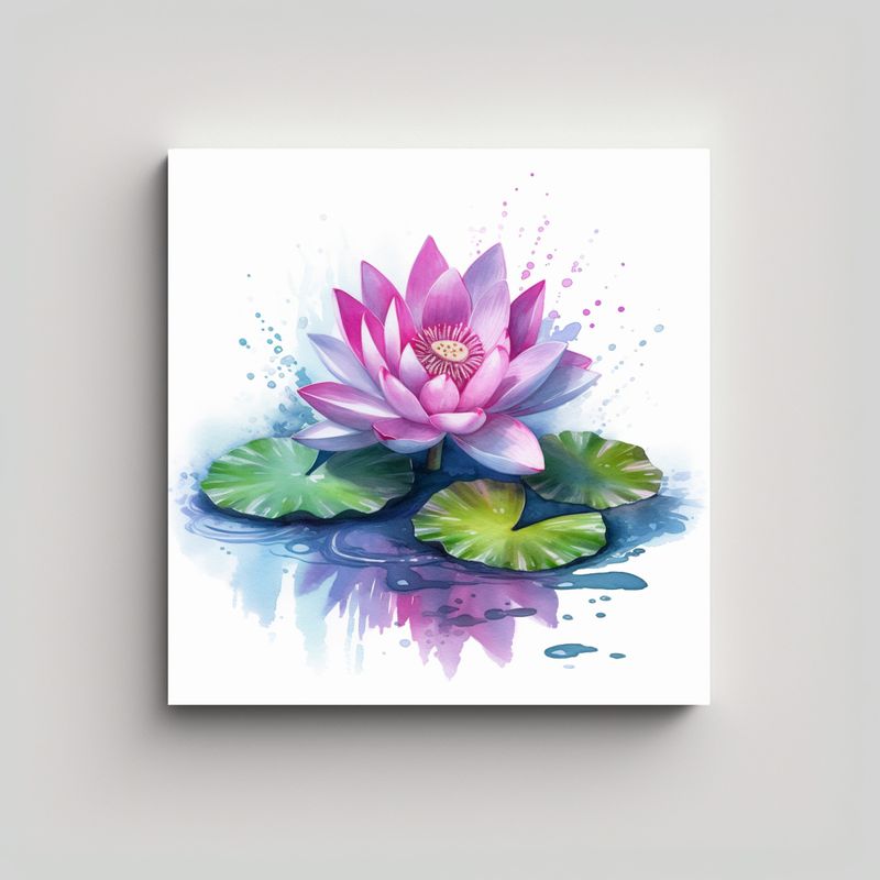 GENERICO - Cuadro Decorativo Canva: Loto Acuarela En Agua 70x70 Cm