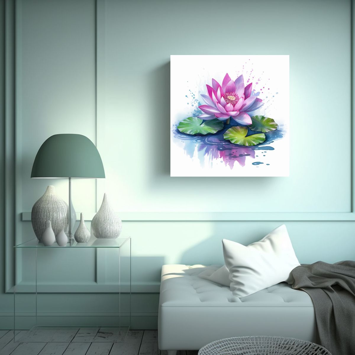 GENERICO - Cuadro Decorativo Canva: Loto Acuarela En Agua 40x40 Cm