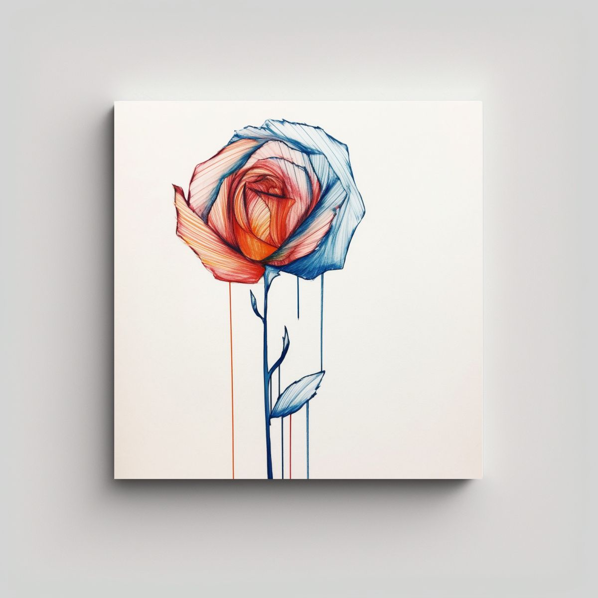 GENERICO - Rosa Dibujada En Líneas De Color: Arte De Pared 30x30 Cm