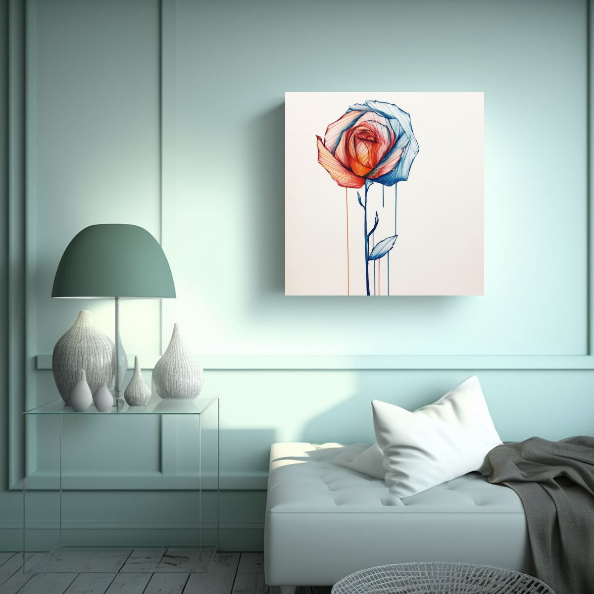GENERICO - Rosa Dibujada En Líneas De Color: Arte De Pared 30x30 Cm