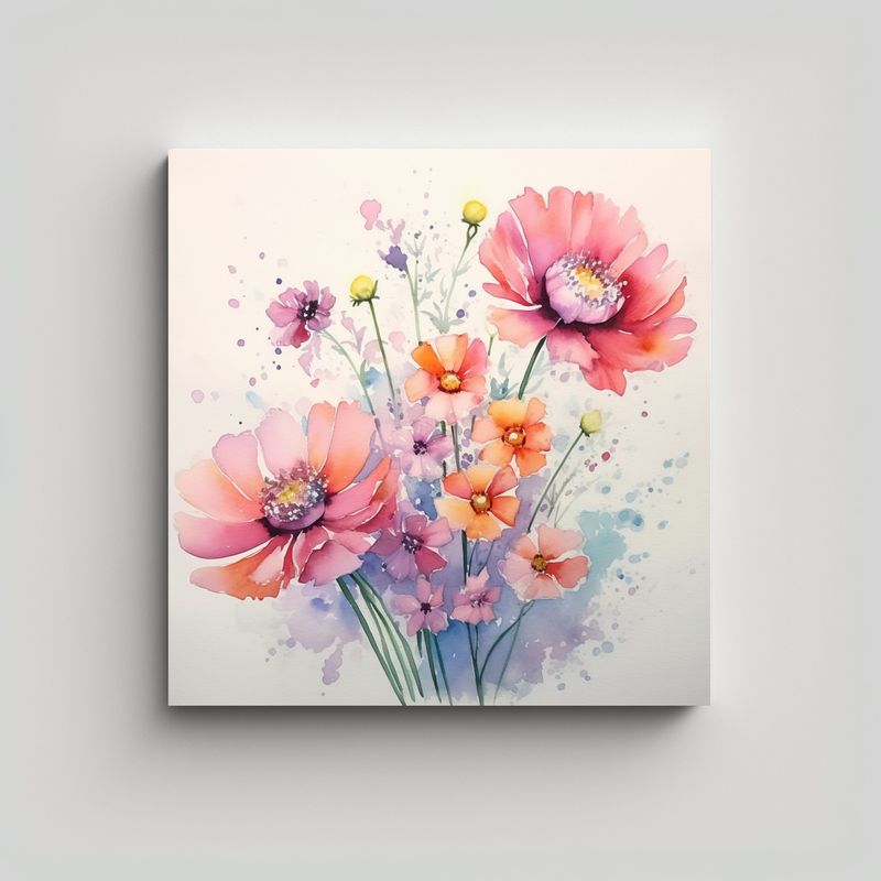 GENERICO - Cuadro Moderno De Vitalidad Con Flores Acuarela 90x90 Cm