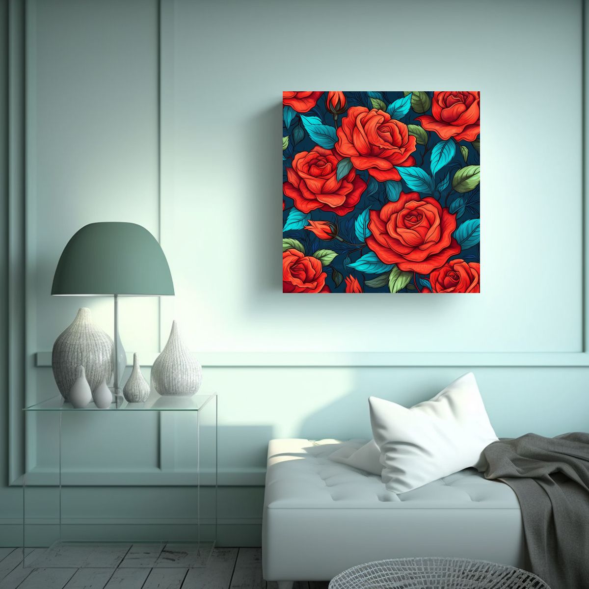 GENERICO - Ilustración Luminosa De Rosas Rojas Vibrantes: 60x60 Cm