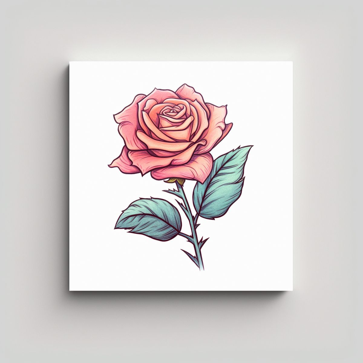 GENERICO - Arte Abstracto Clásico Y Dibujo De Rosa En 40x40 Cm