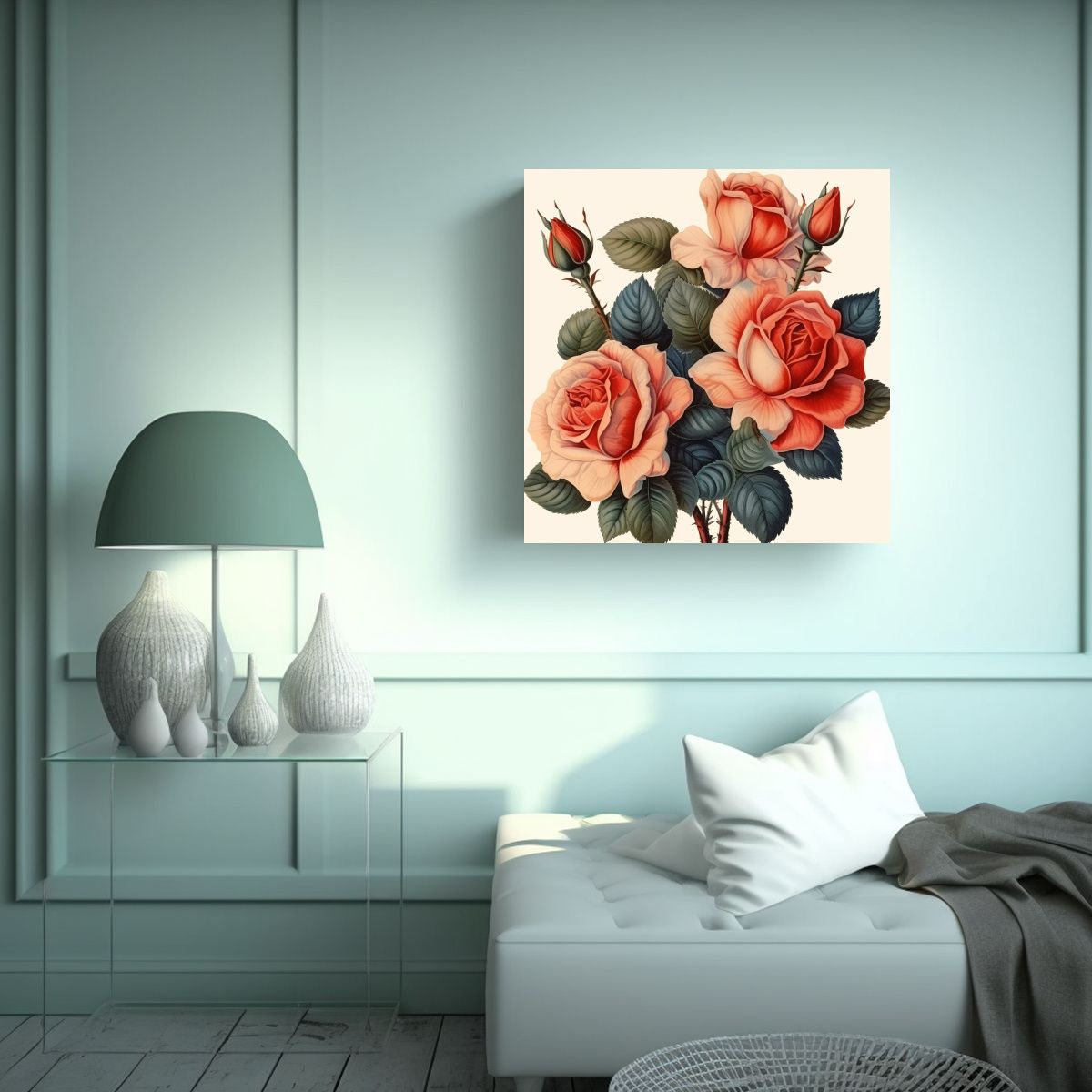 GENERICO - Escena De Arte Expresión Con Detalles De Rosas 90x90 Cm