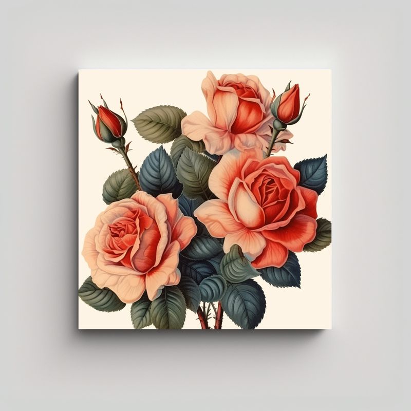GENERICO - Escena De Arte Expresión Con Detalles De Rosas 80x80 Cm