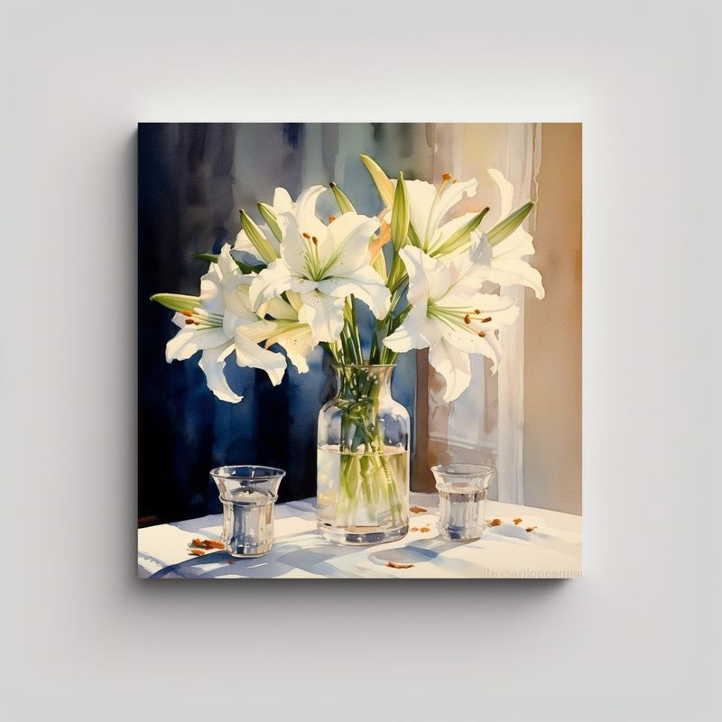 GENERICO - Cuadro De Acuarela: Lirios Blancos En Baño, 40x40 Cm