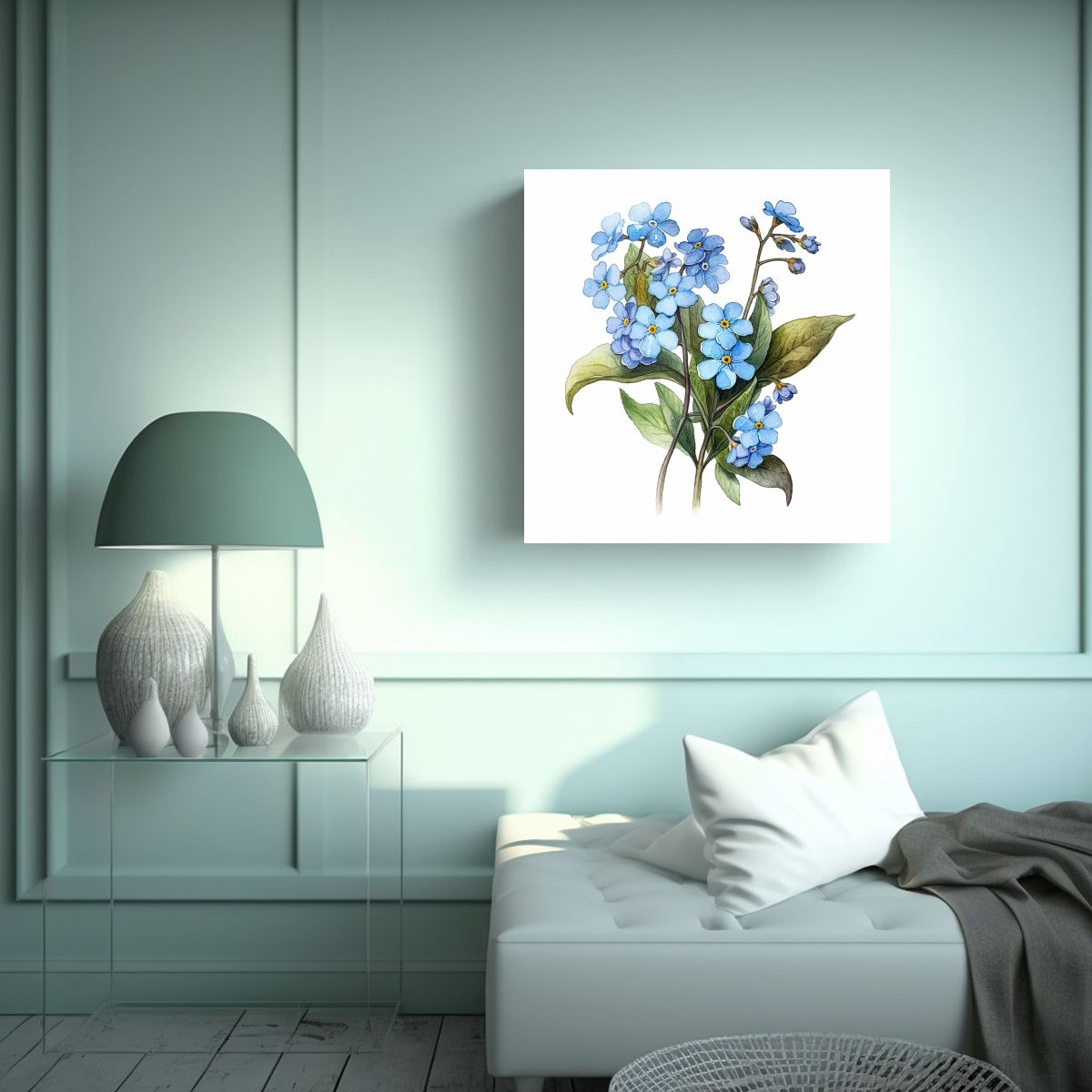 GENERICO - Ilustración Botánica De Flores Forget-Me-Not En 40x40 Cm