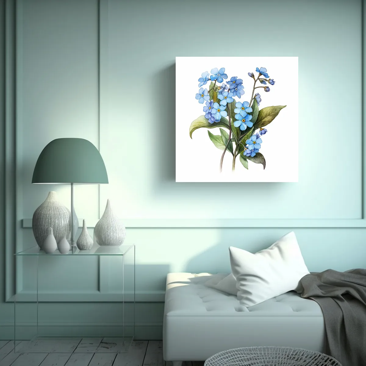 GENERICO - Ilustración Botánica De Flores Forget-Me-Not En 80x80 Cm