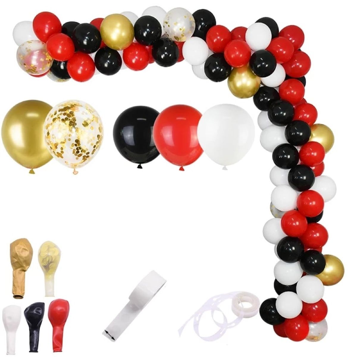 GENERICO - Set 110 Globos Para Fiesta + Cinta Para Arco - Rojo