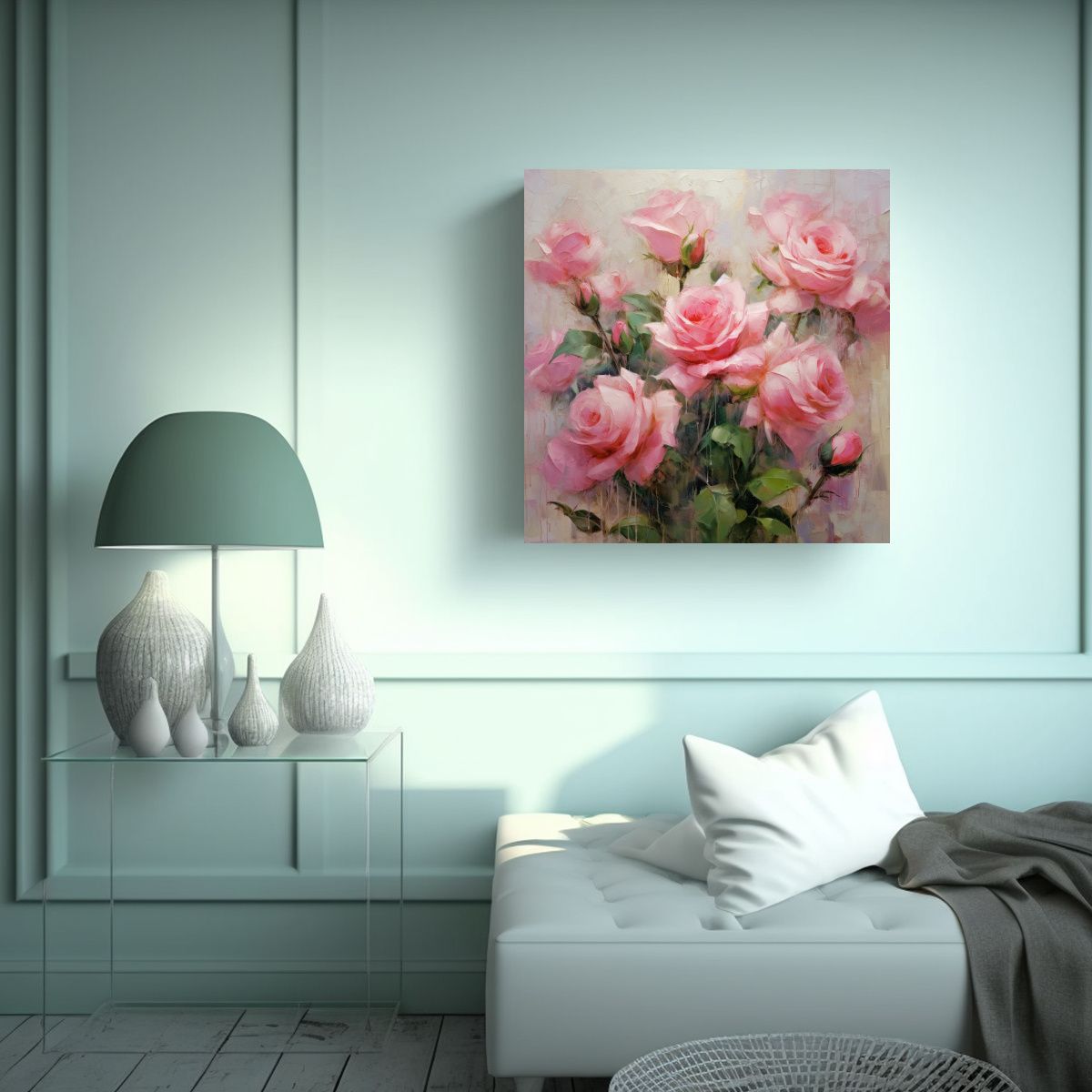 GENERICO - Cuadro Espectacular De Rosas Rosadas En Óleo HD 40x40 Cm