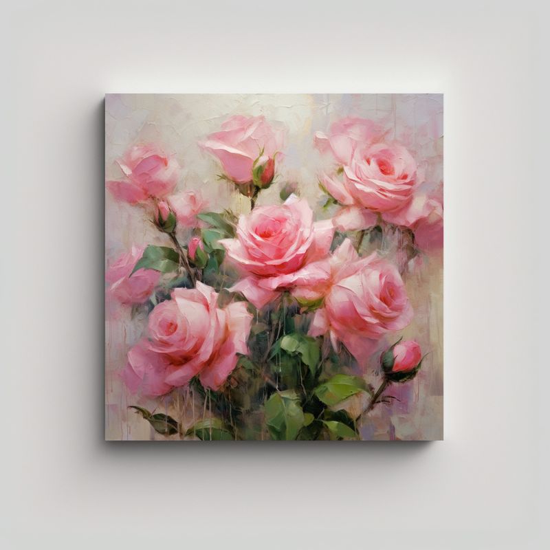 GENERICO - Cuadro Espectacular De Rosas Rosadas En Óleo HD 50x50 Cm