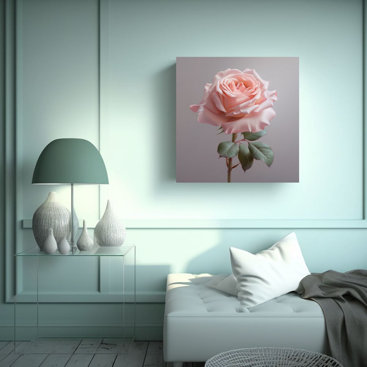 GENERICO - Cuadro Esquema De Finas Líneas En Rosa Pastel - 40x40 Cm