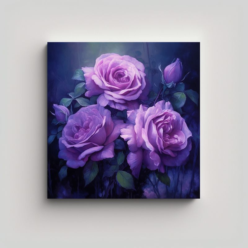 GENERICO - Cuadro Moderno Espacio Con Rosas Púrpuras - 90x90 Cm