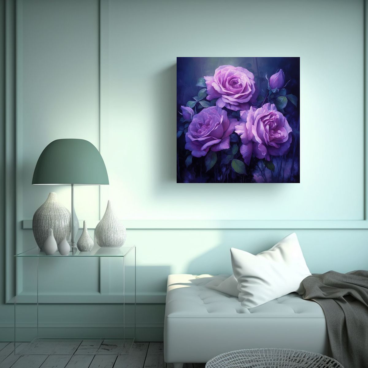 GENERICO - Cuadro Moderno Espacio Con Rosas Púrpuras - 40x40 Cm