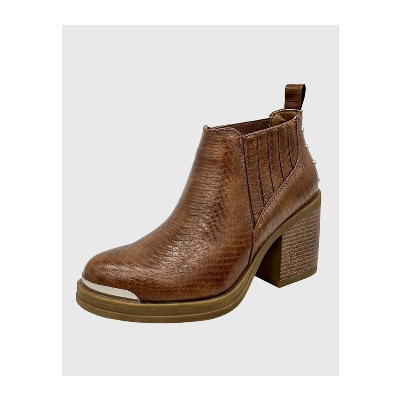 DINASTELLA - Botin para mujer elasticado con taco Café