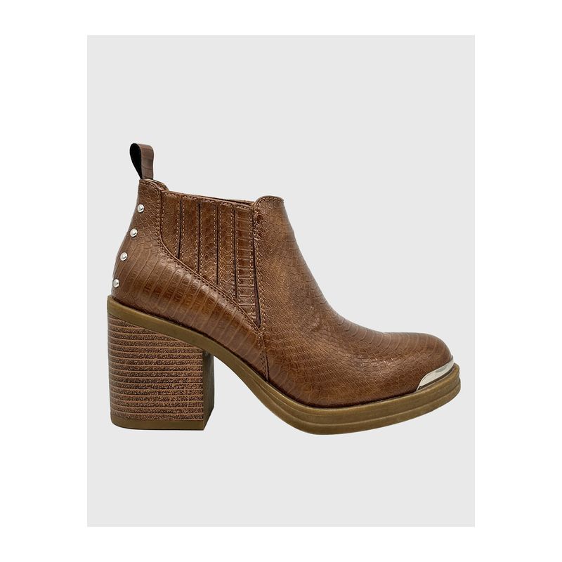 DINASTELLA - Botin para mujer elasticado con taco Café
