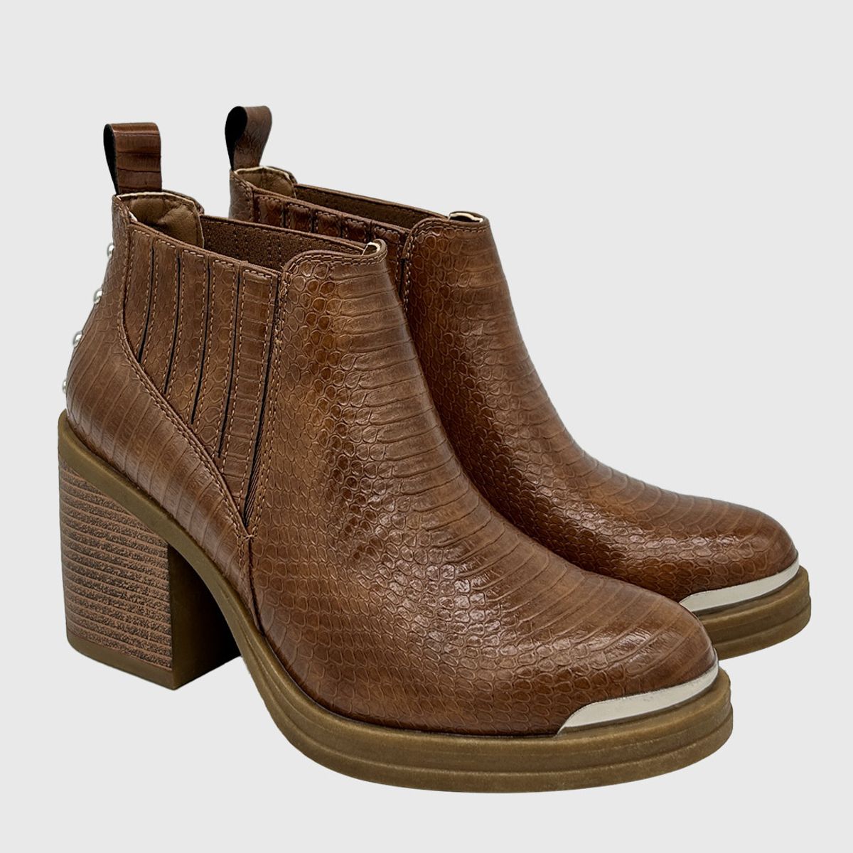 DINASTELLA - Botin para mujer elasticado con taco Café