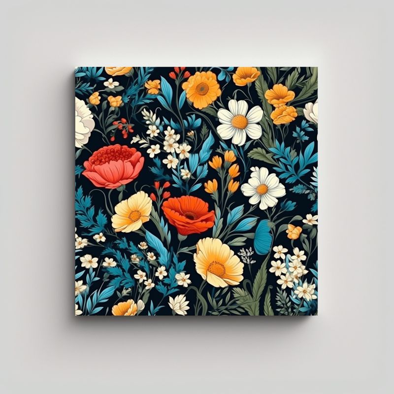 GENERICO - Patrón Floral Vibrante En Arte Único 70x70 Cm