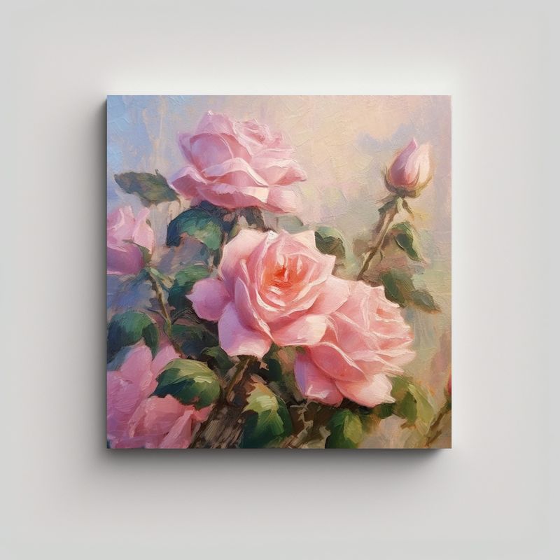 GENERICO - Cuadro Decorativo Vintage De Rosas Rosa En Óleo 30x30 Cm
