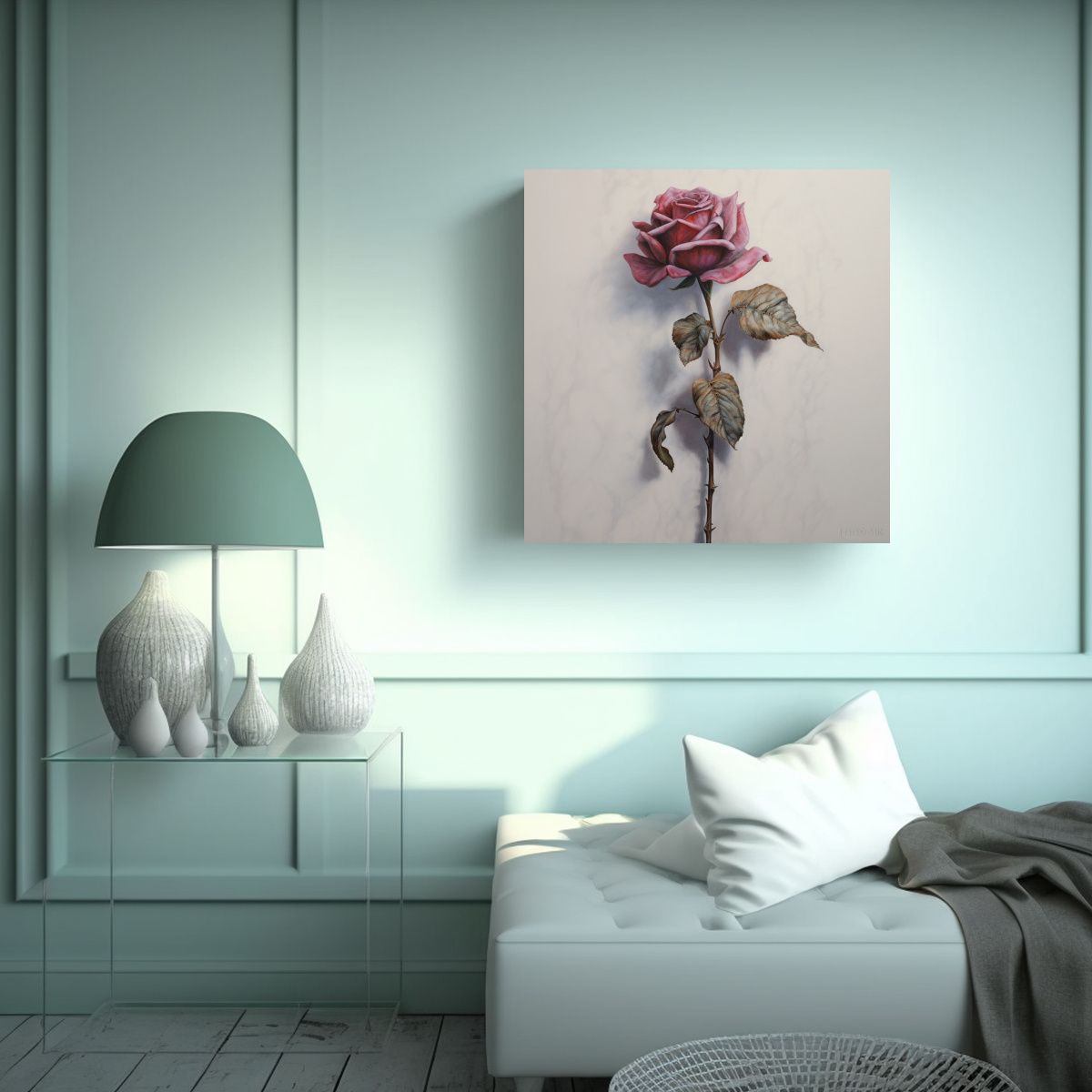 GENERICO - Cuadro Vanguardista De Rosa Detallada Con Tallo 50x50 Cm