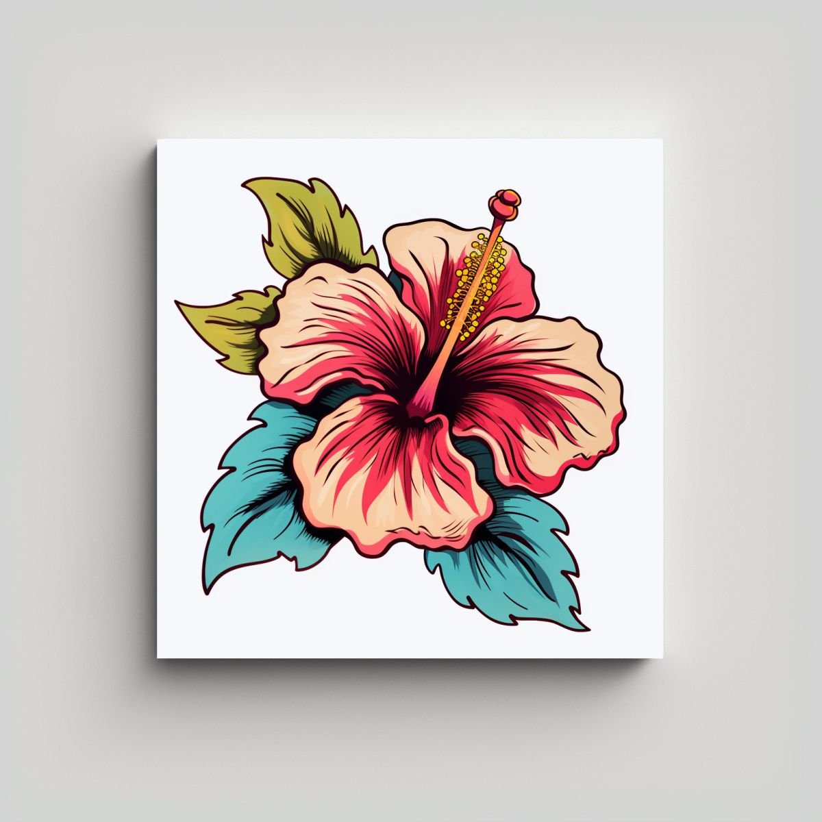 GENERICO - Cuadro De Fotografía Y Dibujo: Hibiscus Y Comics 50x50 Cm