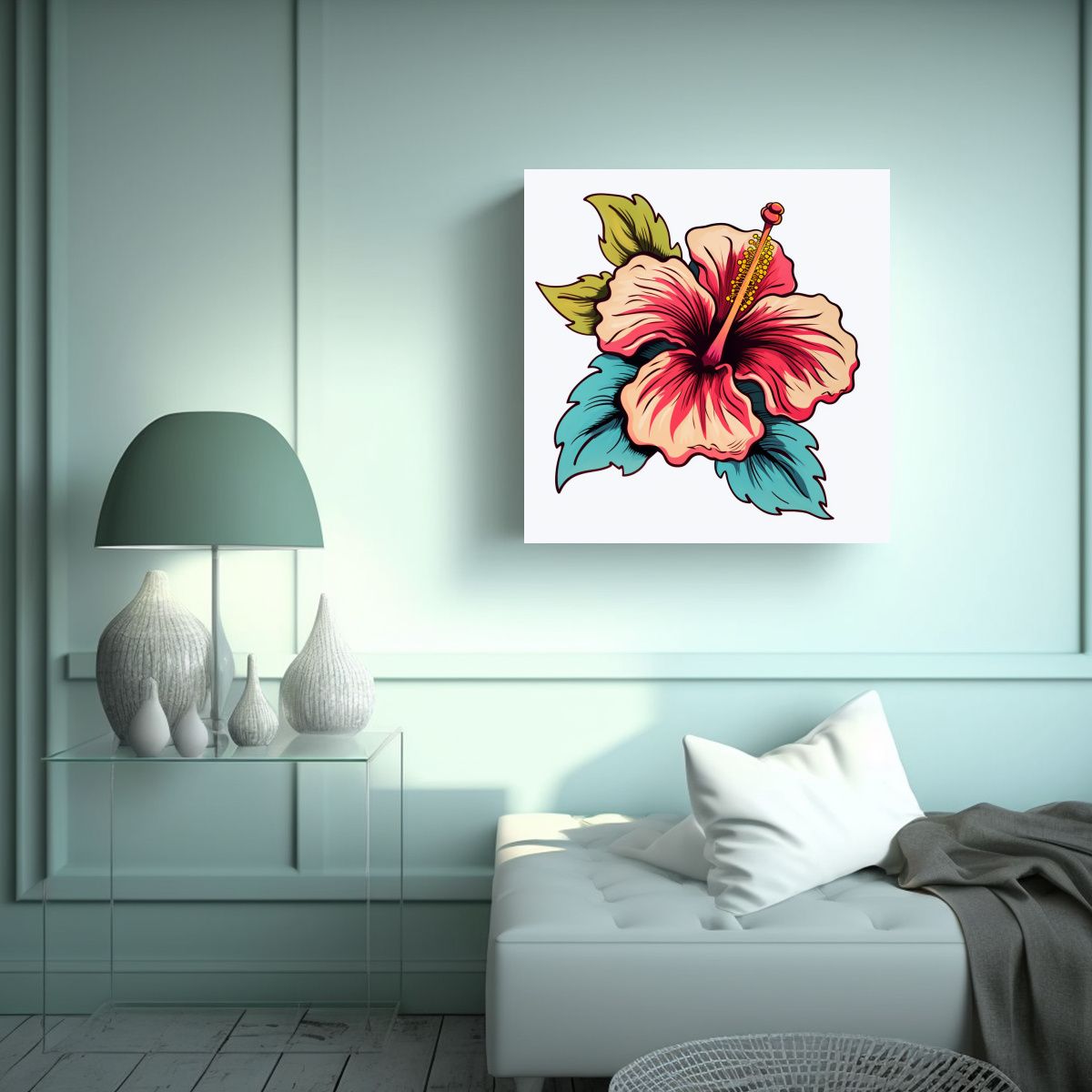 GENERICO - Cuadro De Fotografía Y Dibujo: Hibiscus Y Comics 50x50 Cm