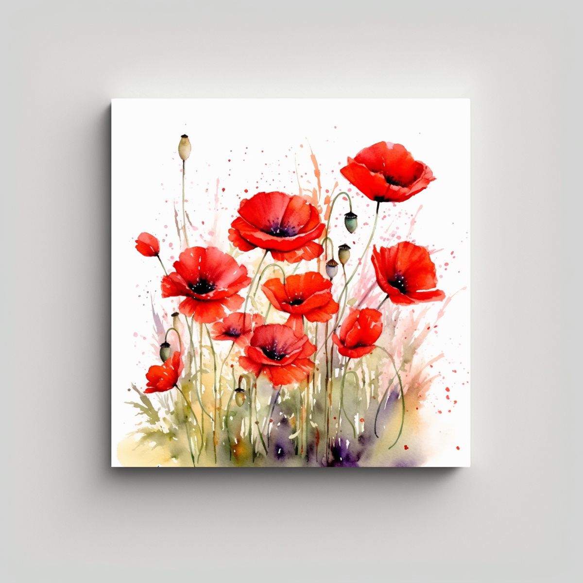 GENERICO - Cuadro Mágico De Amapolas Rojas En Acuarela: 90x90 Cm