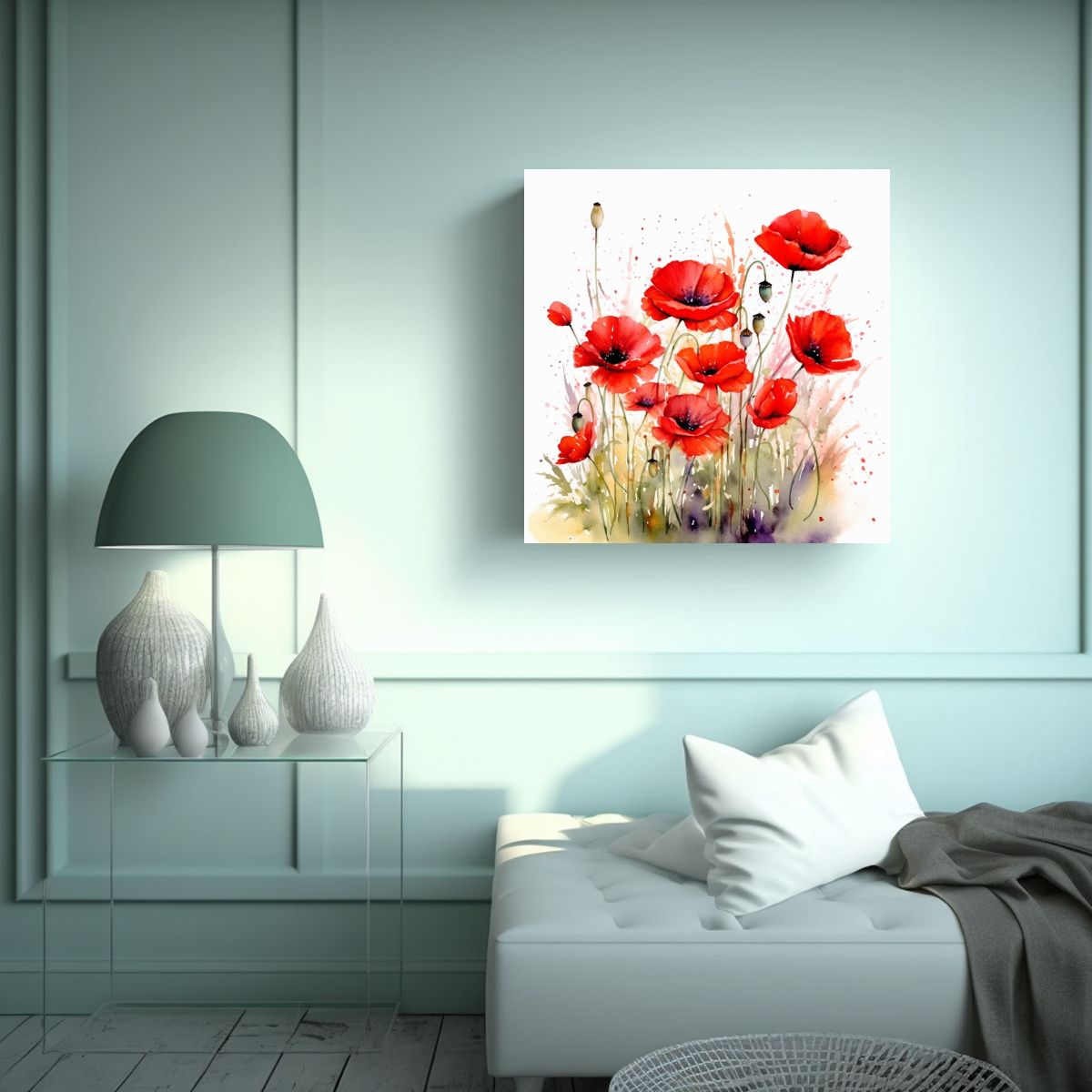 GENERICO - Cuadro Mágico De Amapolas Rojas En Acuarela: 90x90 Cm
