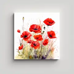 GENERICO - Cuadro Mágico De Amapolas Rojas En Acuarela: 80x80 Cm