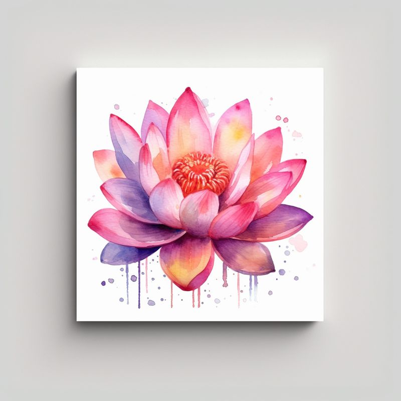 GENERICO - Cuadro Decorativo Elegante De Loto Acuarela En 40x40 Cm